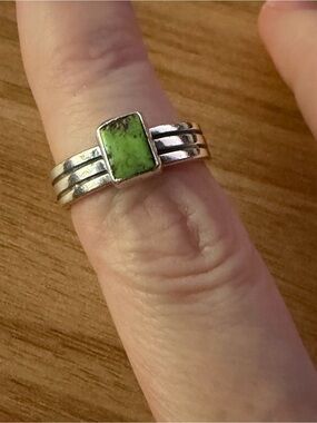 Sterling Silver Rectangular Green Turquoise Triple-Band Ring by Navajo Enriques